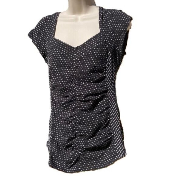 ANTHROPOLOGIE Pin-up Calendar Girl Black with White Polka Dots Top Womens Medium - Picture 1 of 11